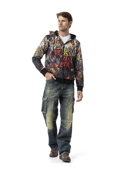 Cipo & Baxx Kartal Desenli Kapşonlu Erkek Sweatshirt Cl574 Siyah