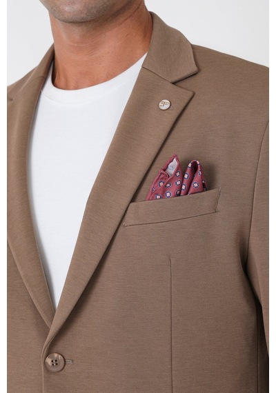 Slim Fit Torba Cep Esnek Tencel Kumaş Bej Ceket C 751