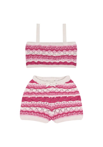 Antebies Pembe Jakarlı Triko Şortlu Set