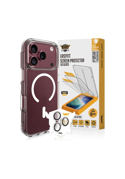 Buff Apple Uyumlu iPhone 18 Pro  Paket - Magsafe Kılıf + Ekran Koruyucu + Air Fit Lens Koruyucu Glass Şeffaf