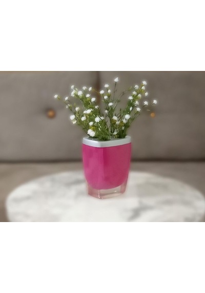 Vazoda Beyaz Yapay Çiçek Dekoratif Gri Pembe Poliresin 8 x 4 x 16 CM