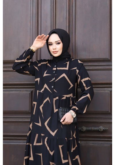 Hira Life Fashion Kadın Tesettür Mevsimlik Beli Kuşaklı Dokuma Viskon Elbise Siyah-vizon Siyah-vizon Hira Life Fashion Kadın Tesettür Mevsimlik Beli Kuşaklı Dokuma Viskon Elbise Siyah-vizon Siyah-vizon