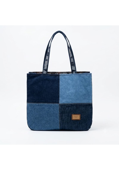 Kadın Denim Patchwork El Yapımı Özel Tasarım Büyük Boy Tote Omuz Çantası Çok renkli