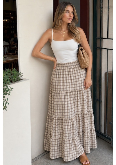 Madmext Kahverengi Pötikareli Maxi Kadın Etek Mg2858