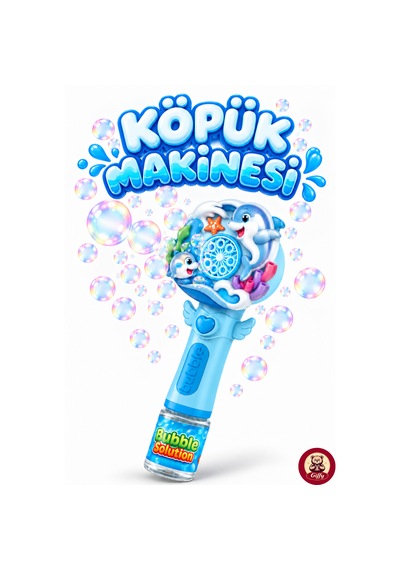 Oyuncak Işıklı Tam Otomatik Köpük Makinesi 26 Cm 4 Pilli Baloncuk Oyuncağı Köpük Sıvılı 3 Renk Mavi