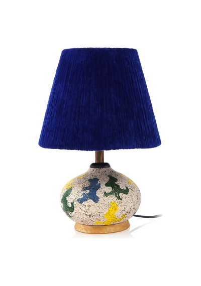 Design Okyanus Mavi Başlıklı Seramik Abajur - Renkli - 40 Cm Çok Renkli