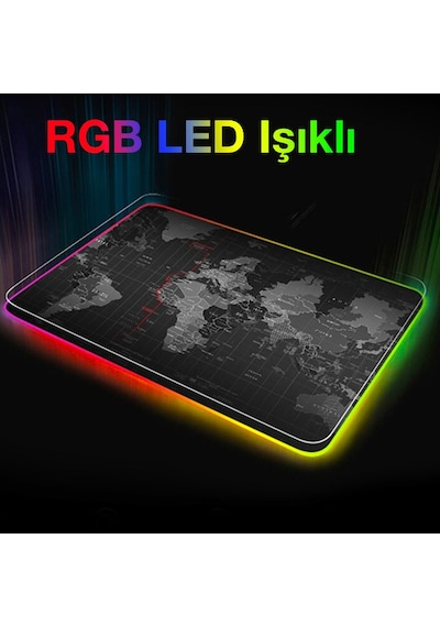 Ally Dünya Desenli Rgb Led Işıklı Oyuncu Mouse Pad 300-250-4Mm