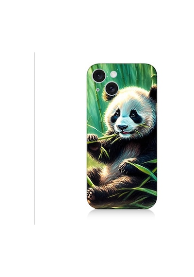 Apple Uyumlu iPhone 15 Plus Panda Yaprak Desenli Silikon Kılıf Silikon