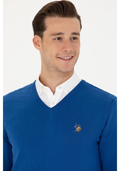 U.S. Polo Assn. Erkek Slim Fit V Yaka Saks Kazak 50269006-vr045 Çok Renkli