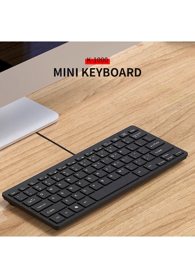K-1000 Mini Klavye 78 Tuşlu Mini Klavye Usb İle Çalışan Kablolu Klavye Çikolata Klavye Taşınabilir Ofis Klavyesi Siyah