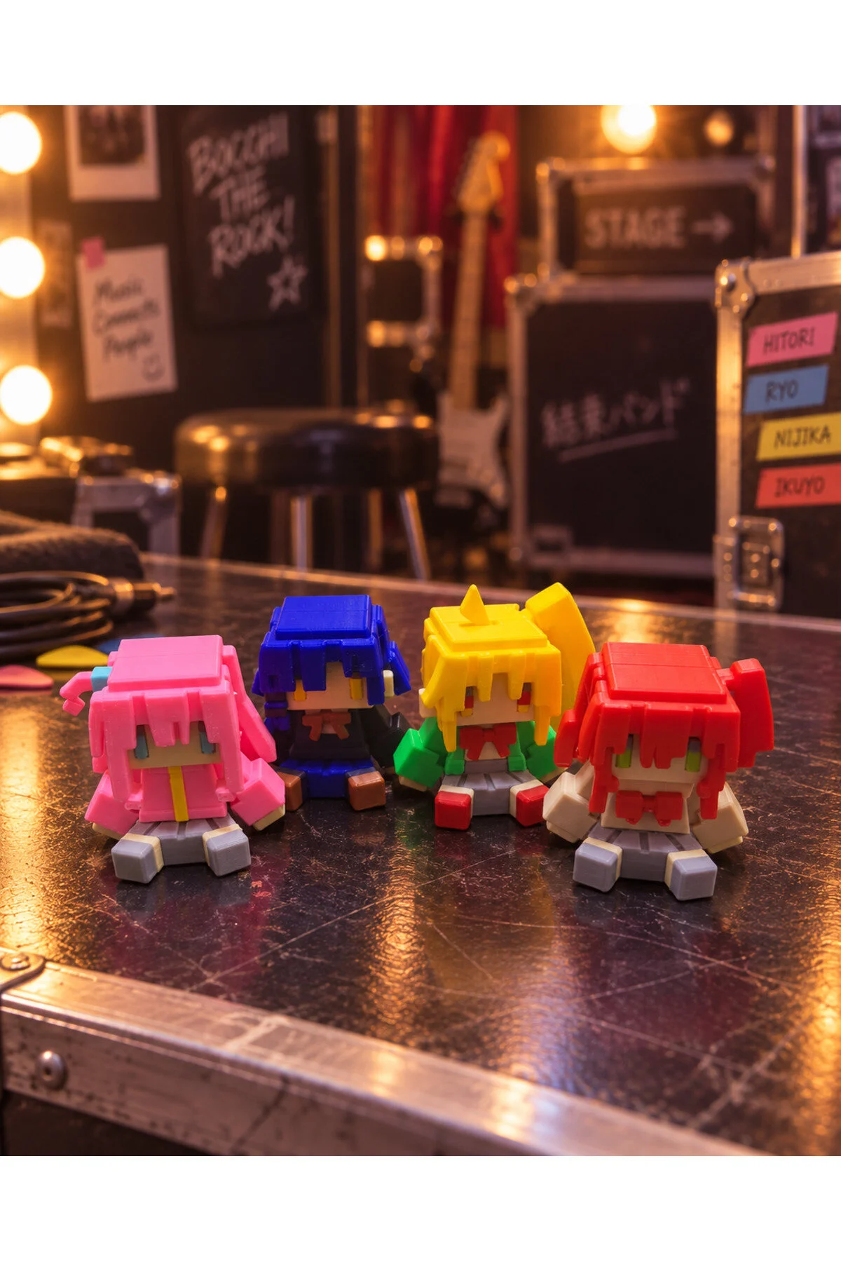 Bocchi The Rock 4'lü Mini Anime Figür Seti Hitori Gotoh Ryo Yamada Nijika Ijichi Kita Ikuyo Pixel Art