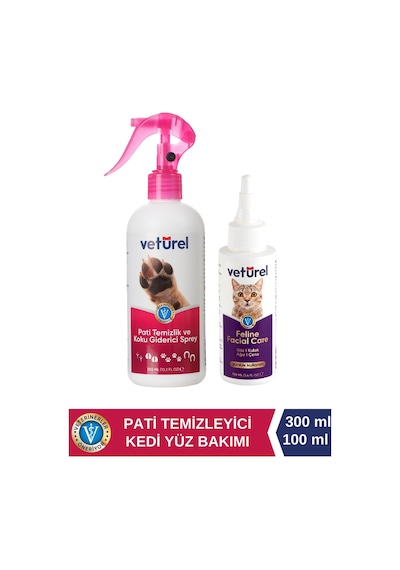 Veturel Kedi Pati Temizleyici 300 ML + Kedi Yüz Bakımı 100 ML