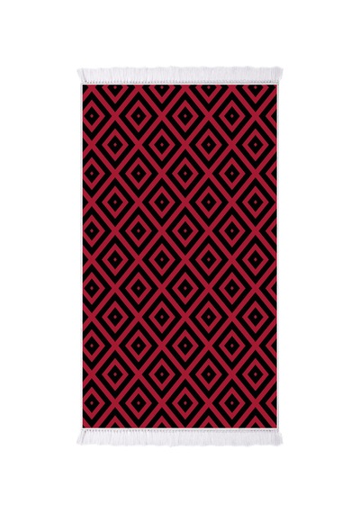 Dekoreko Ipek Halı Dijital Saçaklı 1881 Desen 1 Siyah Bordo