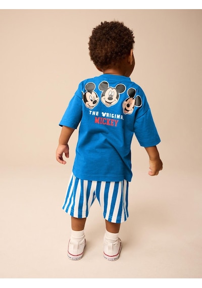 Name Baby & Kids Erkek Çocuk Mickey Çizgili Şortlu Takım Mavi