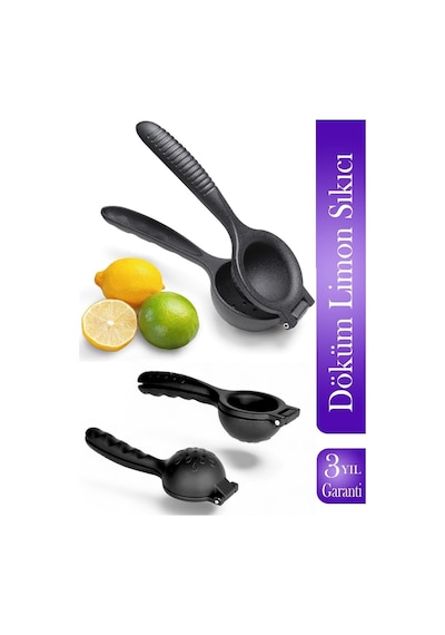 Anushka Home Lüx Demir Döküm Limon Sıkacağı Limon Presi Büyük Boy 24 Cm, Siyah Metal Naranciye Döküm Diğer