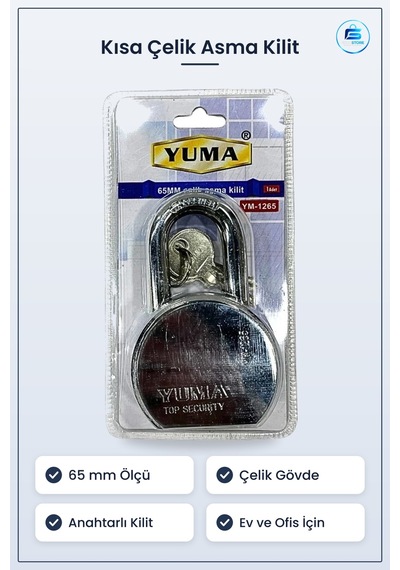 Asma Kilit 65 Mm Kısa Çelik Anahtarlı Güvenlik Ev Ofis Kullanımı