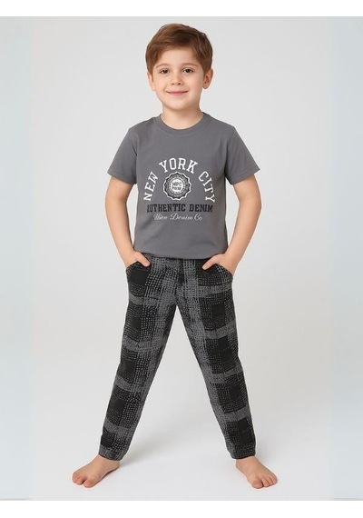 Zekids Erkek Çocuk Pamuklu Kısa Kol Pijama Takımı-16062 Füme