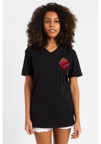 He Man Ghostmasters Logo Siyah Kadın V Yaka Tshirt SIYAH