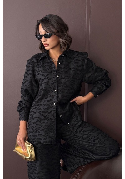 Verymoda Jakarlı Dokuma Gömlek F2019 SİYAH