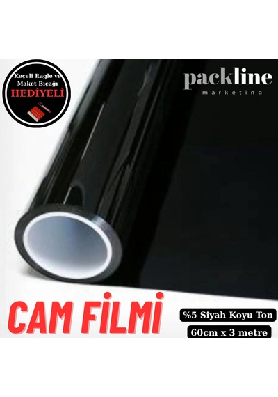 Packline Marketing %05 Koyu Ton Siyah Cam Filmi Ev - Araba - Balkon - Ofis 60cm X 3metre