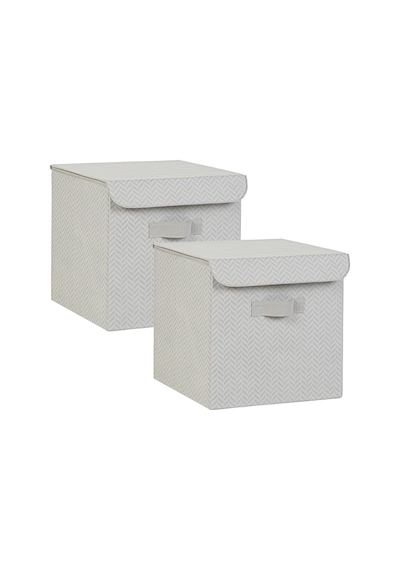 Ocean Home Textile 2'li Gri Balıksırtı Kapaklı Kutu Set 30 X 30 X 30 Cm Genel