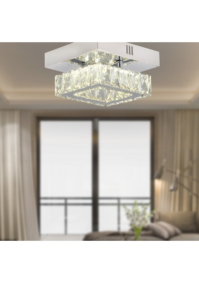 Modina Tek Katlı Krom 3 Renkli 20 Watt Ledli 3 Renkli Kristalli Taşlı Modern Tasarım Led Kristal Salon Avize Krom