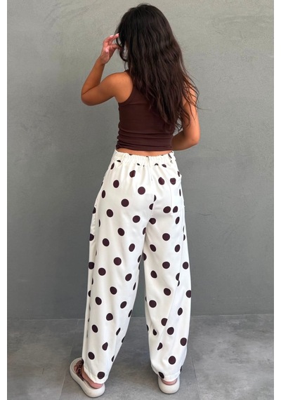 Madmext Ekru Puantiyeli Beli Lastikli Balon Kadın Pantolon Mg2886