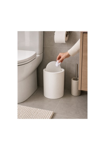 Novaflip Açılır Kapaklı Yuvarlak Çöp Kovası 6,25 L Kompakt & Modern Tasarım 22 19 Cm Beyaz