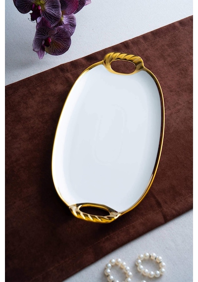 Acar Kaı-07681/4-gld Arven Gold Porselen Oval Sunum Tepsi - 41 16 3,5 Cm Gold