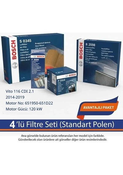 Netparset Mercedes Vito 116 Cdı 2.1 2014-2019 Bosch 4'lü Filtre Seti-651950-651d22
