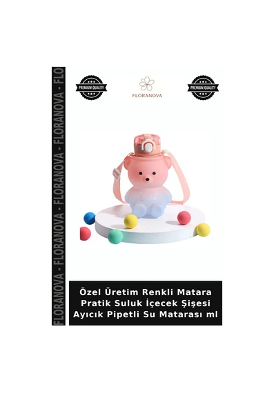 Özel Üretim Renkli Matara Pratik Suluk İçecek Şişesi Ayıcık Pipetli Su Matarası Ml Çok Renkli