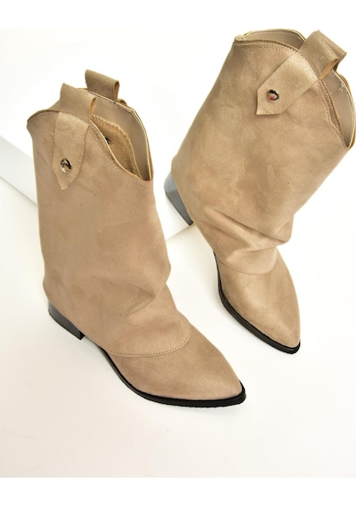 Fox Shoes T723972202 Bej Süet Alçak Topuklu Kadın Bot Bej-süet Bej