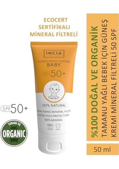 %100 Doğal Bebek Güneş Kremi Leke Karşıtı Mineral Filtreli Yüksek Koruma Spf50 Uva Uvb 50 Ml