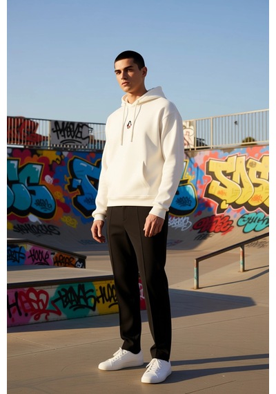 Benerly Erkek Kapüşonlu Standart Kol Kanguru Cep Sweatshirt Fonksiyonel D Ekru