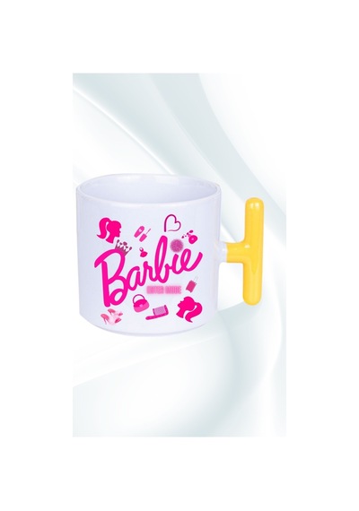 Enter Mode Barbie Baskılı T Saplı Kupa Bardak Porselen Çay Kahve Fincanı Sarı