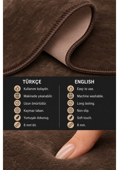 2 Li Banyo Paspası Halısı Seti Kaymaz Tabanlı Yıkanabilir Klozet Takımı Kahve