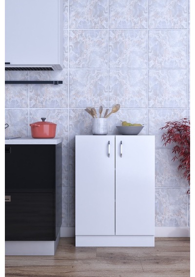 Masal Çok Amaçlı Dolap 2 Raflı Kapaklı Mutfak Balkon Beyaz