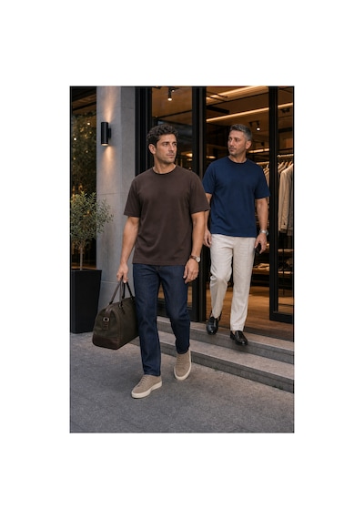 Modi Green Premium Oysho Model 2'li Unisex Regular Oversize Sıfır Yaka Tişört - Kahverengi - Lacivert Modi Green Premium Oysho Model 2'li Unisex Regular Oversize Sıfır Yaka Tişört - Kahverengi - Lacivert