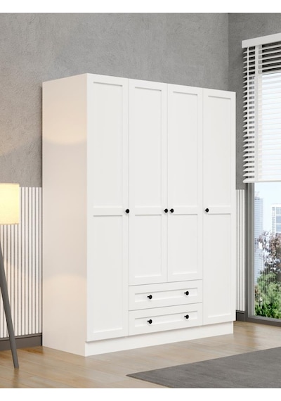 Kuzeylife Viena Modern Tasarımlı Membran Kapaklı 4 Kapılı Gardırop (50cm Derinlik)