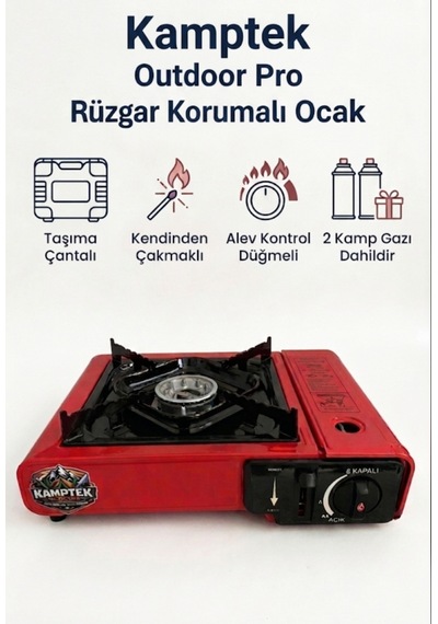 Kamptek Outdoor Pro Rüzgar Korumalı Kendinden Çakmaklı Taşınabilir Kamp Ocağı + 2 Adet Kamp Gazı Kamp Mutfağı Taşıma Çantalı Kırmızı Kamptek Outdoor Pro Rüzgar Korumalı Kendinden Çakmaklı Taşınabilir Kamp Ocağı + 2 Adet Kamp Gazı Kamp Mutfağı Taşıma Çantalı Kırmızı