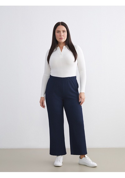 Lcw Everyday Lacivert Beli Lastikli Dokulu Kadın Pantolon