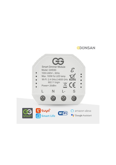 Günsan Akıllı Wifi Nötrlü Dimmer Röle 150w Işık Ayarlı Anahtar Modülü Tuya & Smart Life Uyumlu