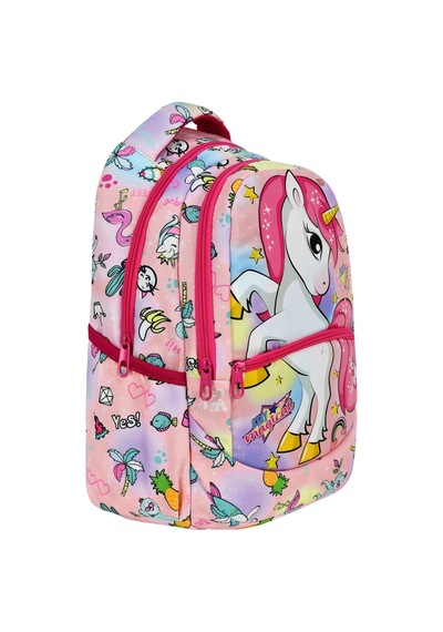 Pembe Unicorn Desenli Kız İlkokul Sırt Çantası + Beslenme Çantası 2307 Çok Renkli