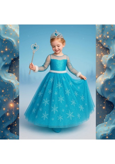 Parti Selesi Karlar Ülkesi Frozen Elsa Kostüm Mavi Tarlatanlı Uzun Kollu Elbise Kız Çocuk Kıyafet Mavi Parti Selesi Karlar Ülkesi Frozen Elsa Kostüm Mavi Tarlatanlı Uzun Kollu Elbise Kız Çocuk Kıyafet Mavi