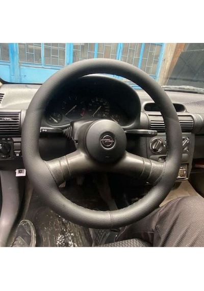 Dikişli Direksiyon Kılıfı Siyah Deri/dikişli Opel Corsa İçin Siyah