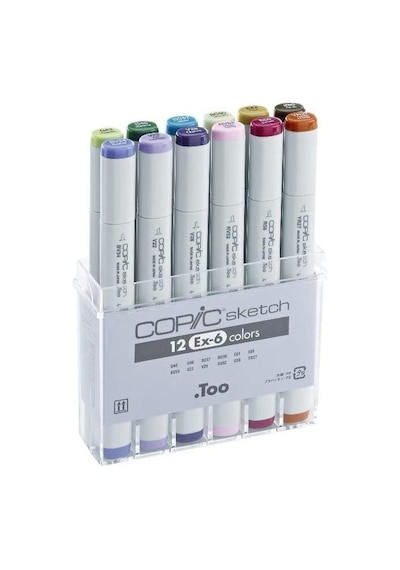 Copic Sketch Ex6 12-er Set G43, G46, Bg57, Bg90, E84, E89, Bv34, V22, V28, Rv52, R56, Yr27 103 Ivory