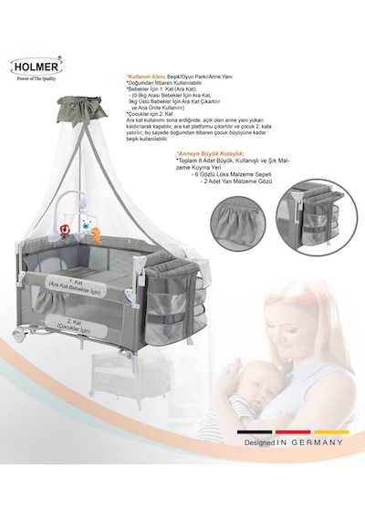 Holmer Coolstyle Premium Cibinlikli Dönenceli Anne Yanı Oyun Parkı Beşik 70x110 CM