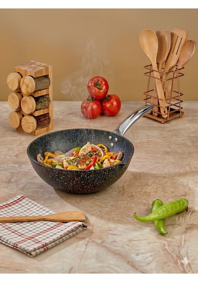 Iron Döküm 28 Cm Wok Tava Gümüş- Siyah