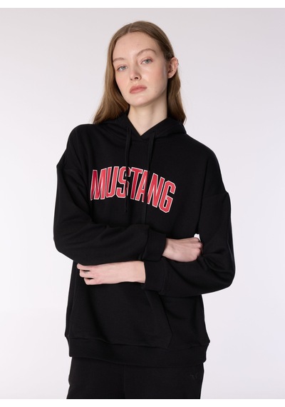 Mustang Siyah Kadın Kapüşon Loose Fit Baskılı Sweatshirt M4wl-swt-1890