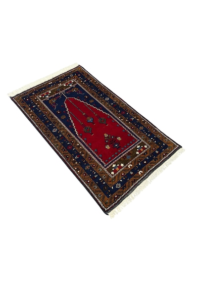 El Dokuma Sıfır Yahyalı Seccade 86x140 Lacivert Kırmızı Kök Boya %100 Yün Namazlık